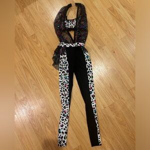 a wish come true rainbow cheetah print dance costume, bra separate child medium